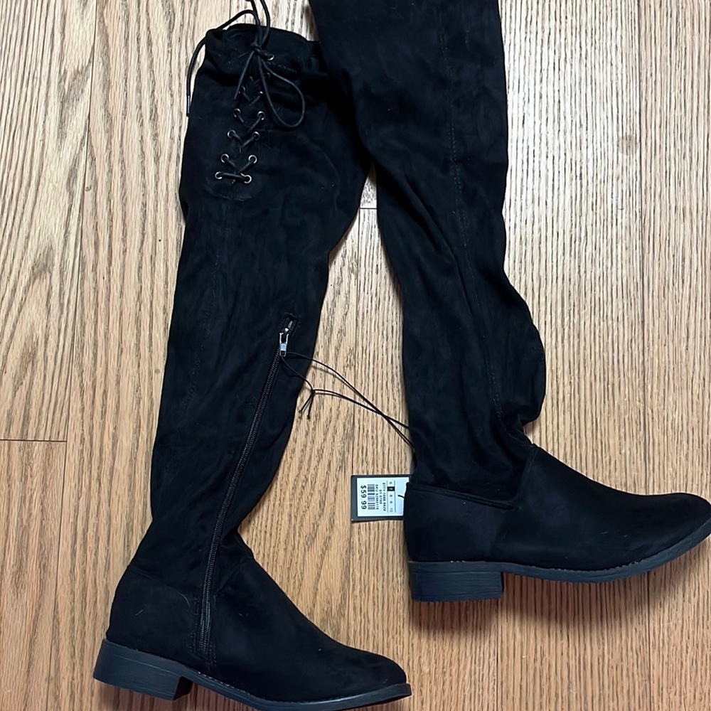Black Faux Suede Tall Black Boots